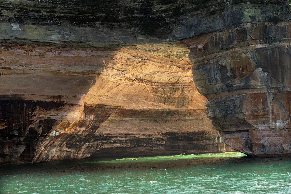 USA, Michigan, Pictured Rocks National Lakeshore. Mineral stains on sandstone cliffs. art print by Jaynes Gallery for $57.95 CAD