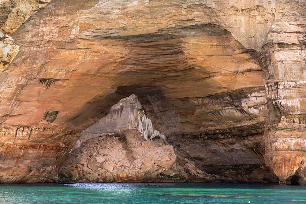 USA, Michigan, Pictured Rocks National Lakeshore. Mineral stains on sandstone cliffs. art print by Jaynes Gallery for $57.95 CAD