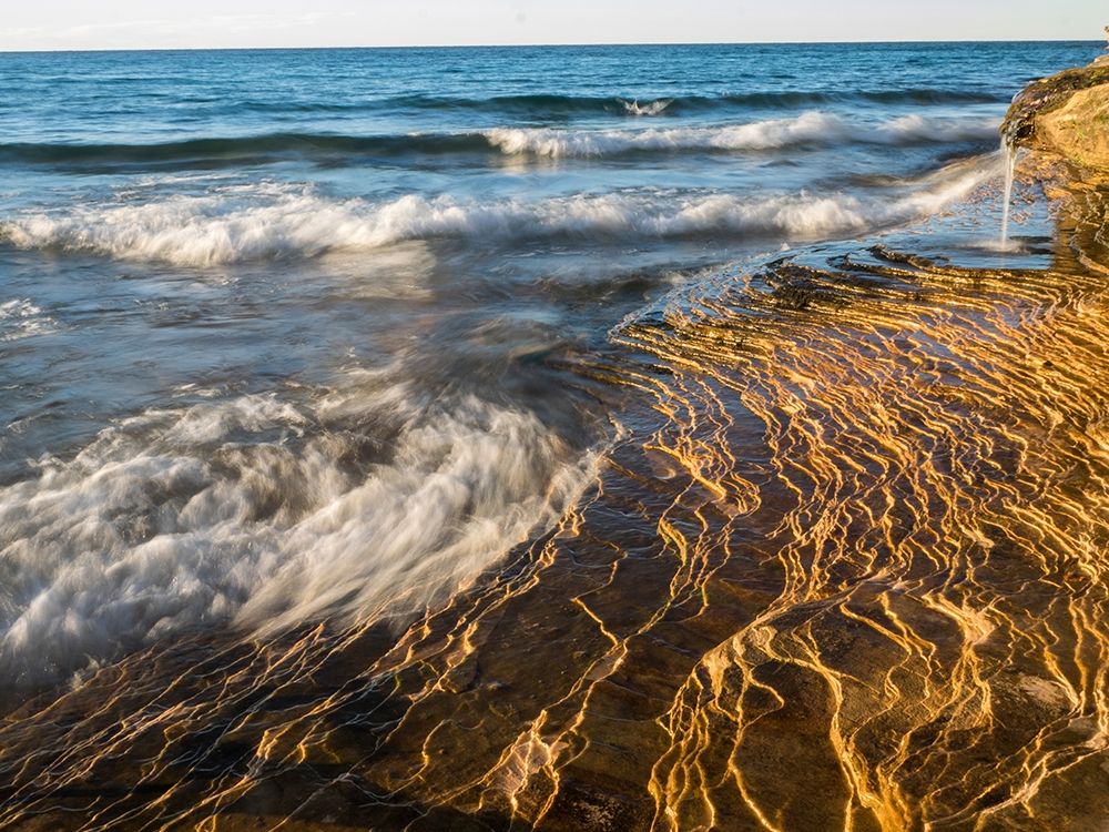Michigan-Upper Peninsula Waterfall and sandstone rock-Pictured Rocks National Lakeshore-Michigan art print by Julie Eggers for $57.95 CAD