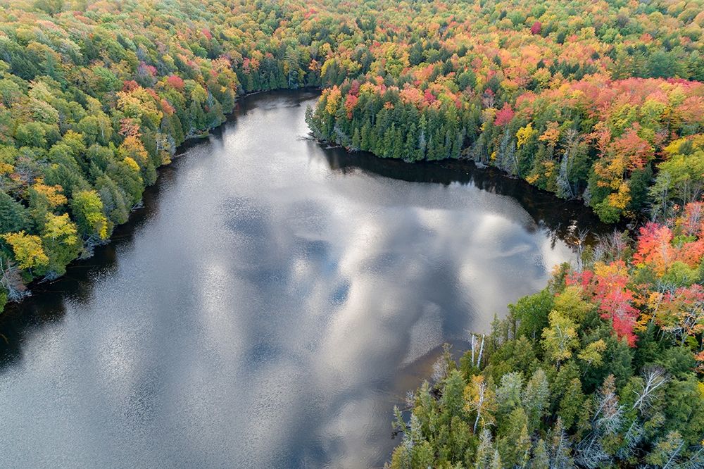 Aerial view of Hugoboom Lake in fall color-Alger County-Michigan art print by Richard and Susan Day for $57.95 CAD