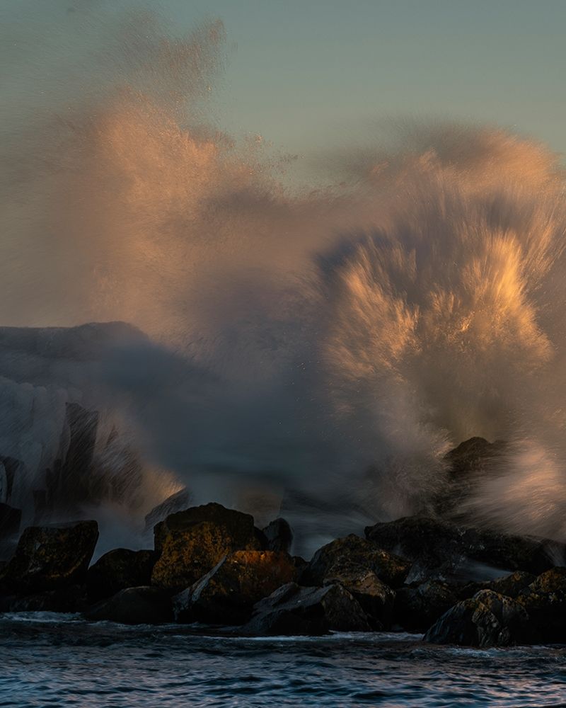 Minnesota-Lake Superior Lake waves breaking on rocks at sunset art print by Jaynes Gallery for $57.95 CAD