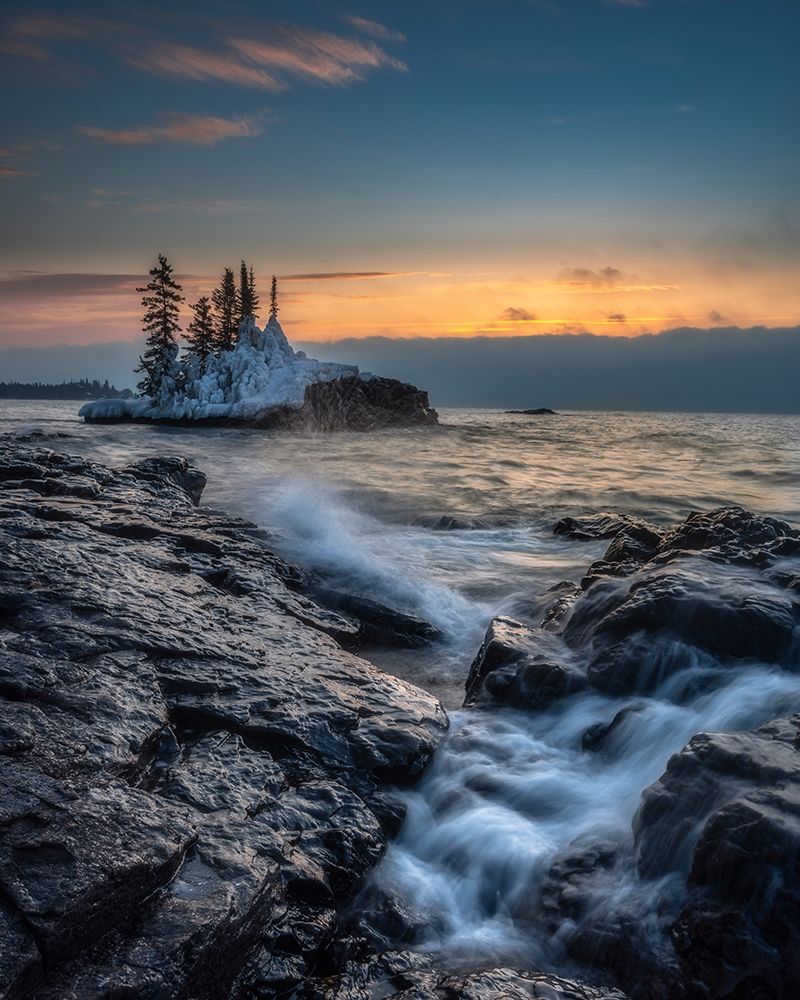 Minnesota-Lake Superior Lake waves and rocks at sunrise art print by Jaynes Gallery for $57.95 CAD