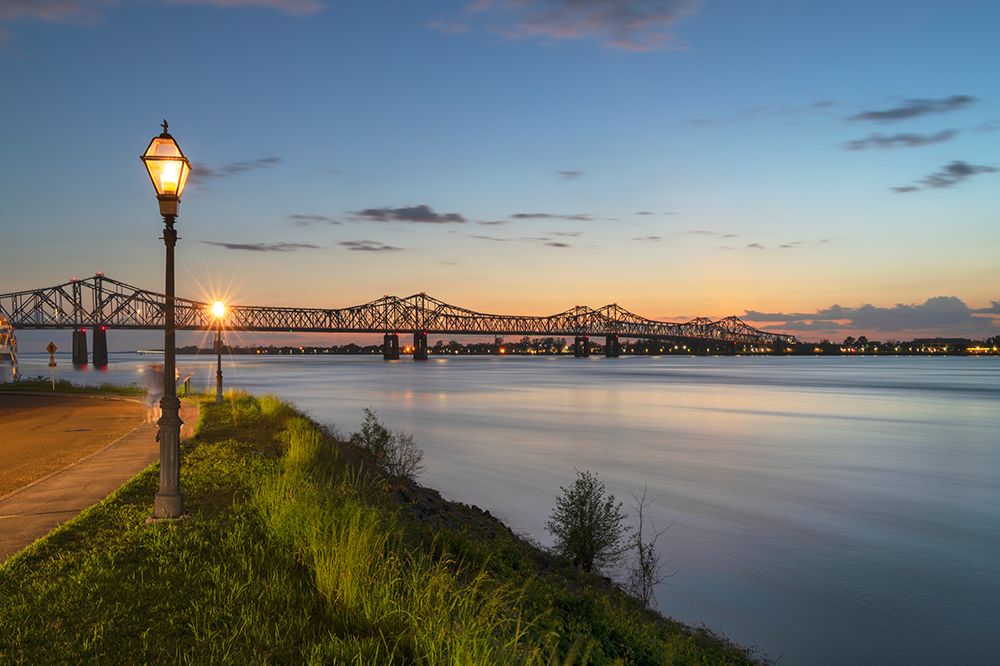 Natchez-Vidalia Bridge over the Mississippi River after sunset Seen from Natchez-Mississippi art print by Alan Majchrowicz for $57.95 CAD