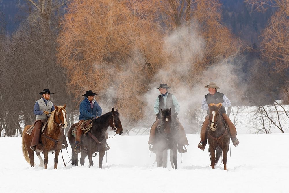 Cowboys during winter roundup-Kalispell-Montana art print by Adam Jones for $57.95 CAD