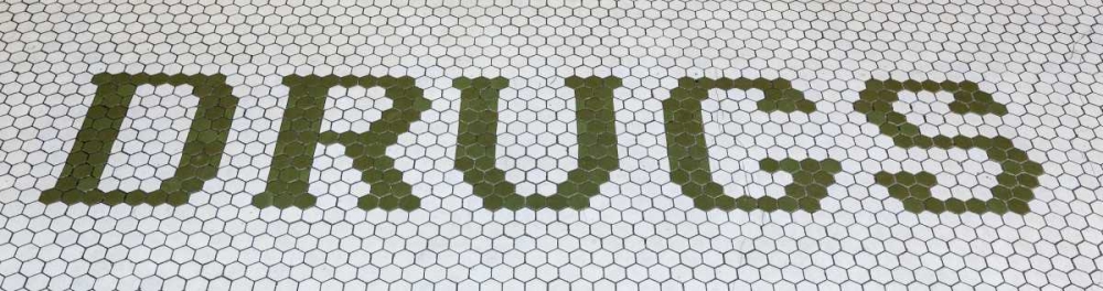 MT, Missoula Sign on floor of vintage drug store art print by Don Paulson for $57.95 CAD