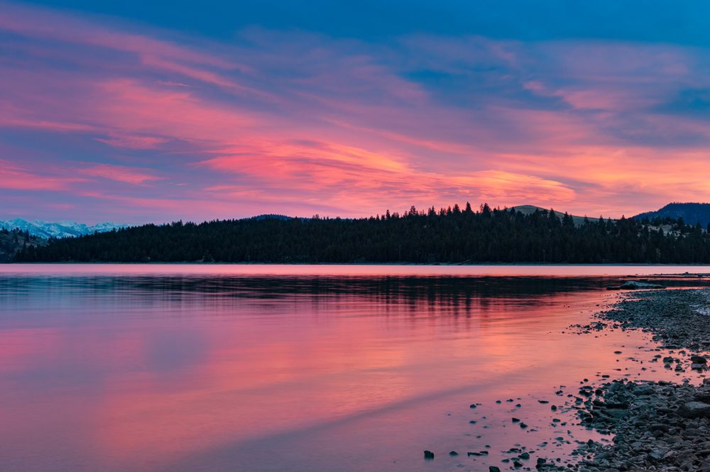 Fiery sunset clouds over Flathead Lake in Dayton-Montana-USA art print by Chuck Haney for $57.95 CAD