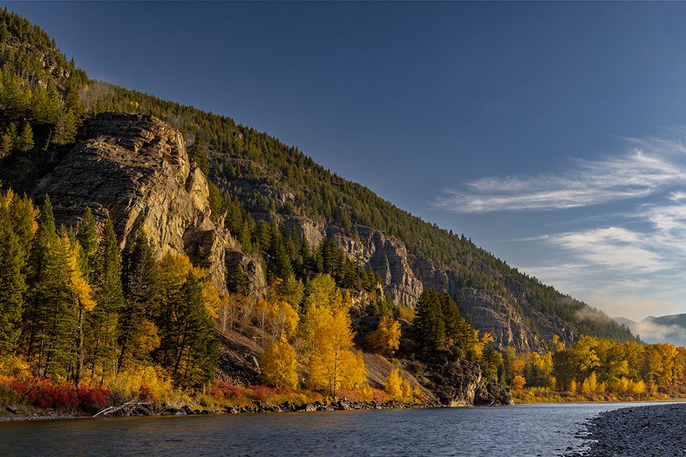 Autumn color along the Flathead River at Bad Rock Canyon in Hungry Horse, Montana, USA art print by Chuck Haney for $57.95 CAD