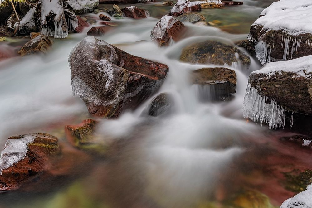Avalanche Creek in winter in Glacier National Park-Montana-USA art print by Chuck Haney for $57.95 CAD
