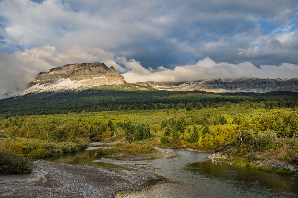 Singleshot Mountain with fresh snowfall over the St. Mary River in Glacier National Park-Montana. art print by Chuck Haney for $57.95 CAD