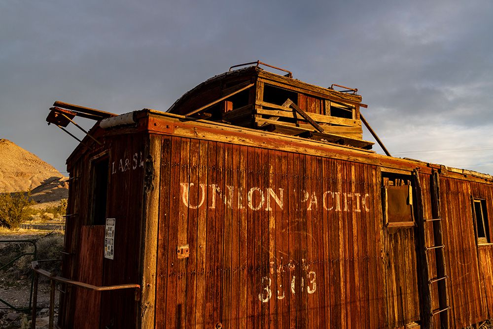 Rail car at Rhyolite Ghost Town near Beatty, Nevada, USA. art print by Chuck Haney for $57.95 CAD