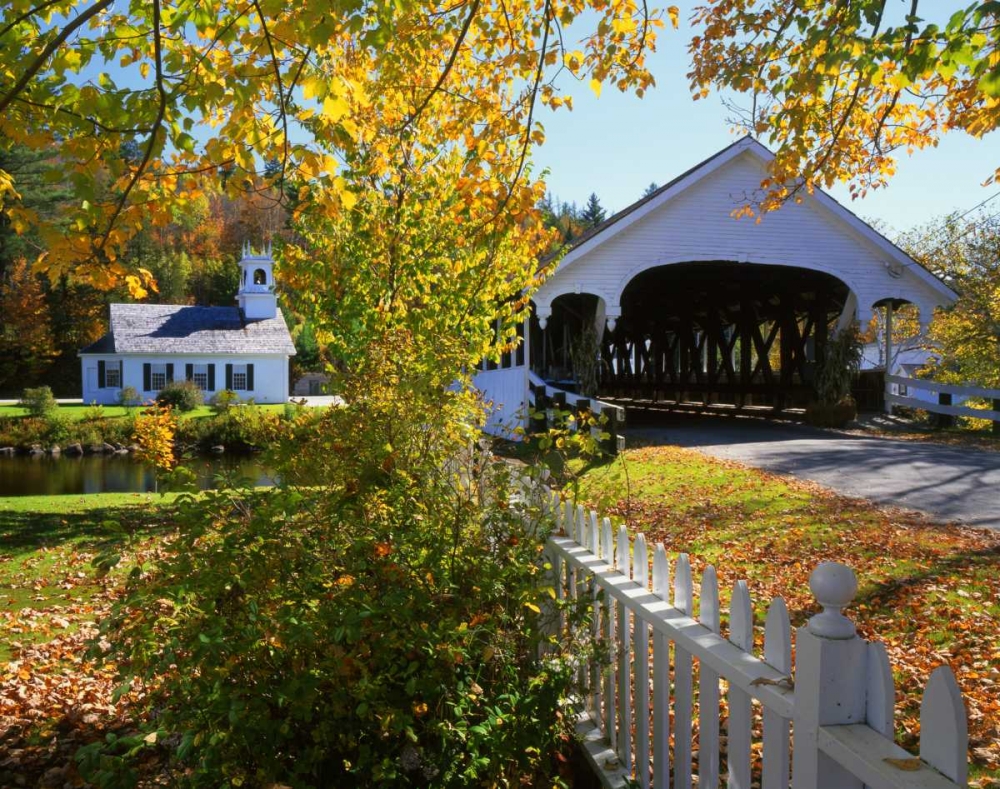NH, Stark Stark Bridge and Church by the river art print by Steve Terrill for $57.95 CAD