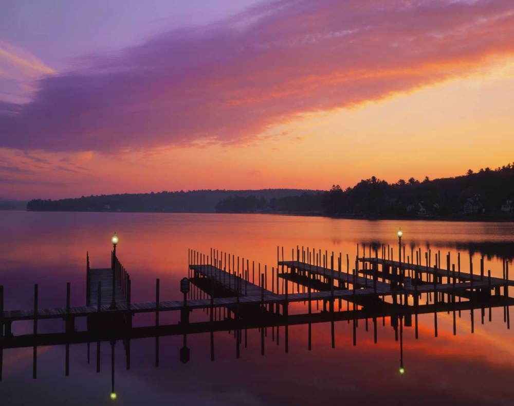 NH, Sunrise over Lake Winnipesaukee dock art print by Steve Terrill for $57.95 CAD