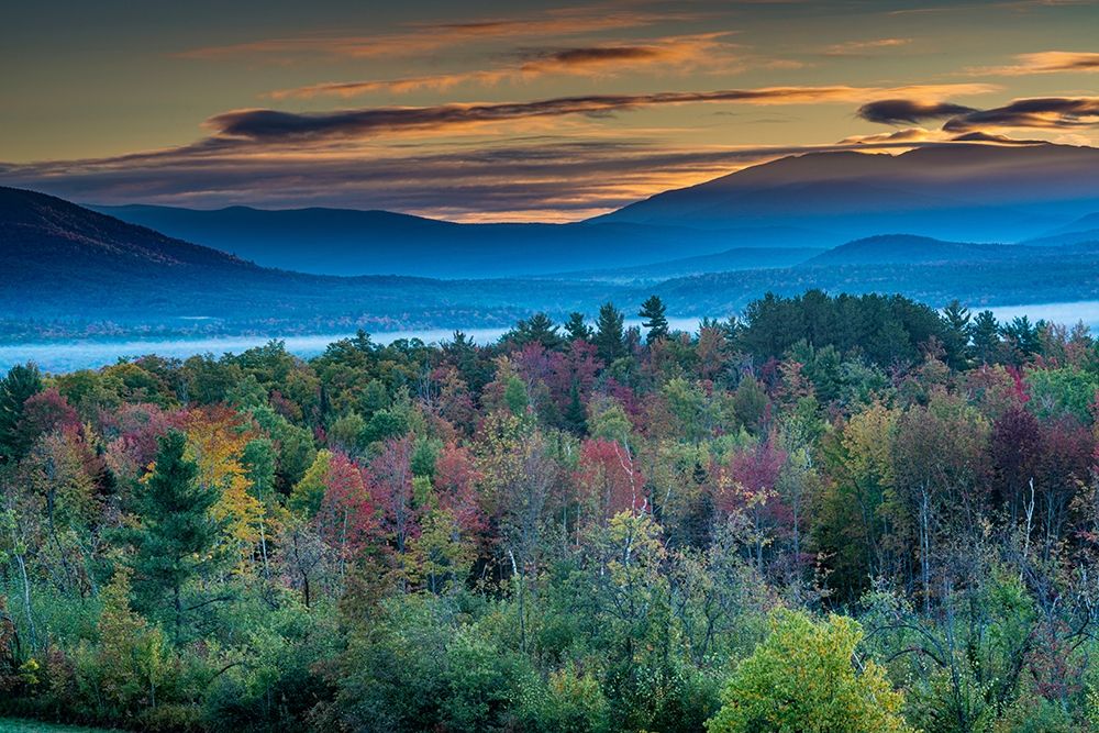 Painterly fall landscape with fog and fall foliage-Sugar Hill-White Mountains-Franconia art print by Howie Garber for $57.95 CAD