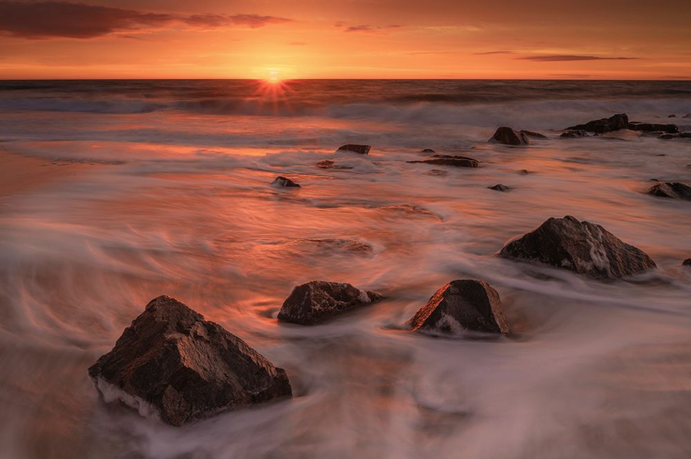 USA-New Jersey-Cape May National Seashore-Sunrise on rocky shore and ocean art print by Jaynes Gallery for $57.95 CAD