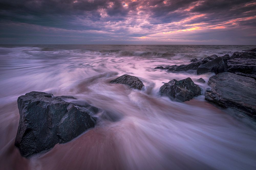 USA-New Jersey-Cape May National Seashore-Sunrise on rocky shore and ocean art print by Jaynes Gallery for $57.95 CAD