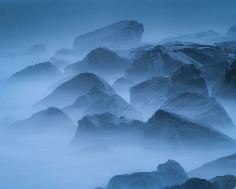 USA-New Jersey-Cape May National Seashore-Scenic of fog-covered rocks on shore art print by Jaynes Gallery for $57.95 CAD