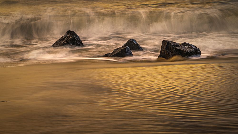 USA-New Jersey-Cape May National Seashore-Sunrise on shore rocks and wave art print by Jaynes Gallery for $57.95 CAD