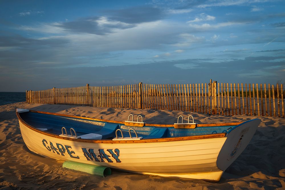 USA-New Jersey-Cape May National Seashore Rowboat on beach sand at sunrise art print by Jaynes Gallery for $57.95 CAD