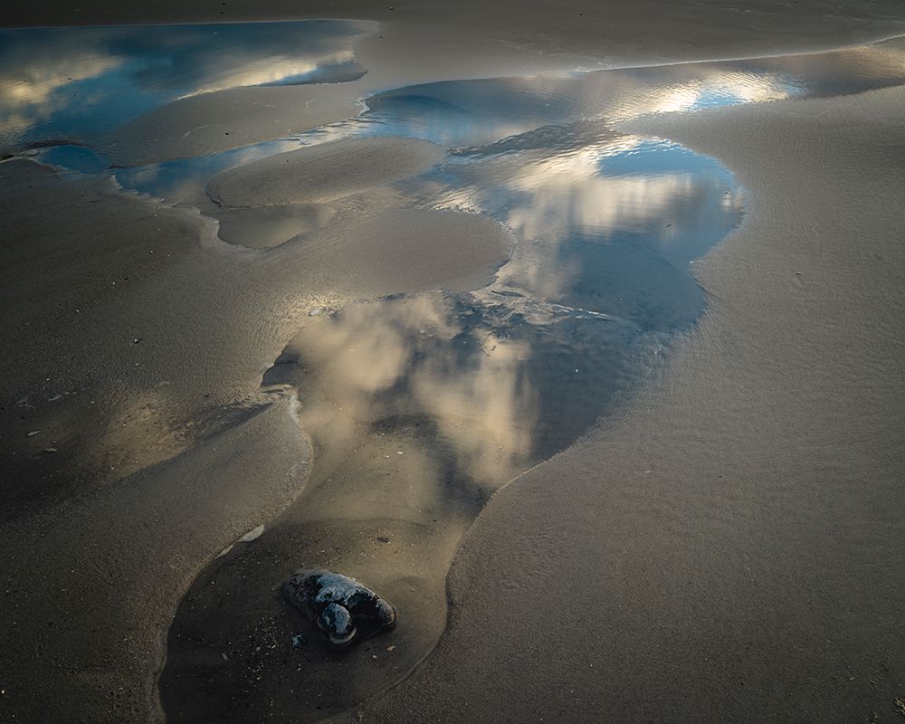 USA, New Jersey, Cape May National Seashore. Cloud reflection in beach water at sunset. art print by Jaynes Gallery for $57.95 CAD
