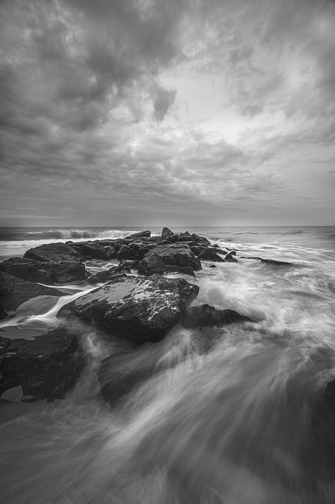 USA, New Jersey, Cape May National Seashore. Ocean and waves hitting rocks at sunrise. art print by Jaynes Gallery for $57.95 CAD