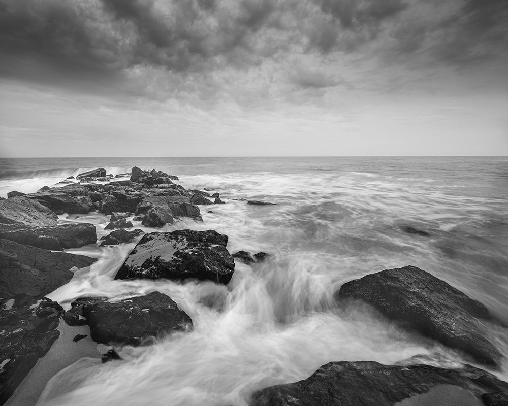 USA, New Jersey, Cape May National Seashore. Ocean and waves hitting rocks at sunrise. art print by Jaynes Gallery for $57.95 CAD