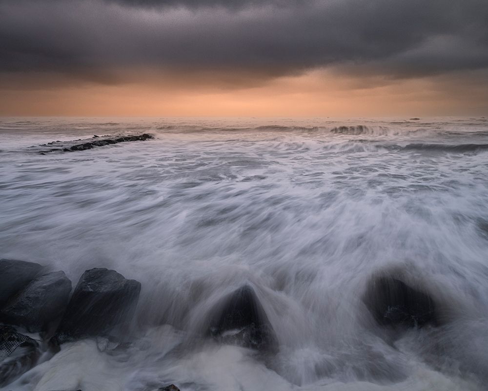 USA, New Jersey, Wildwood. Stormy sunrise on beach and ocean. art print by Jaynes Gallery for $57.95 CAD