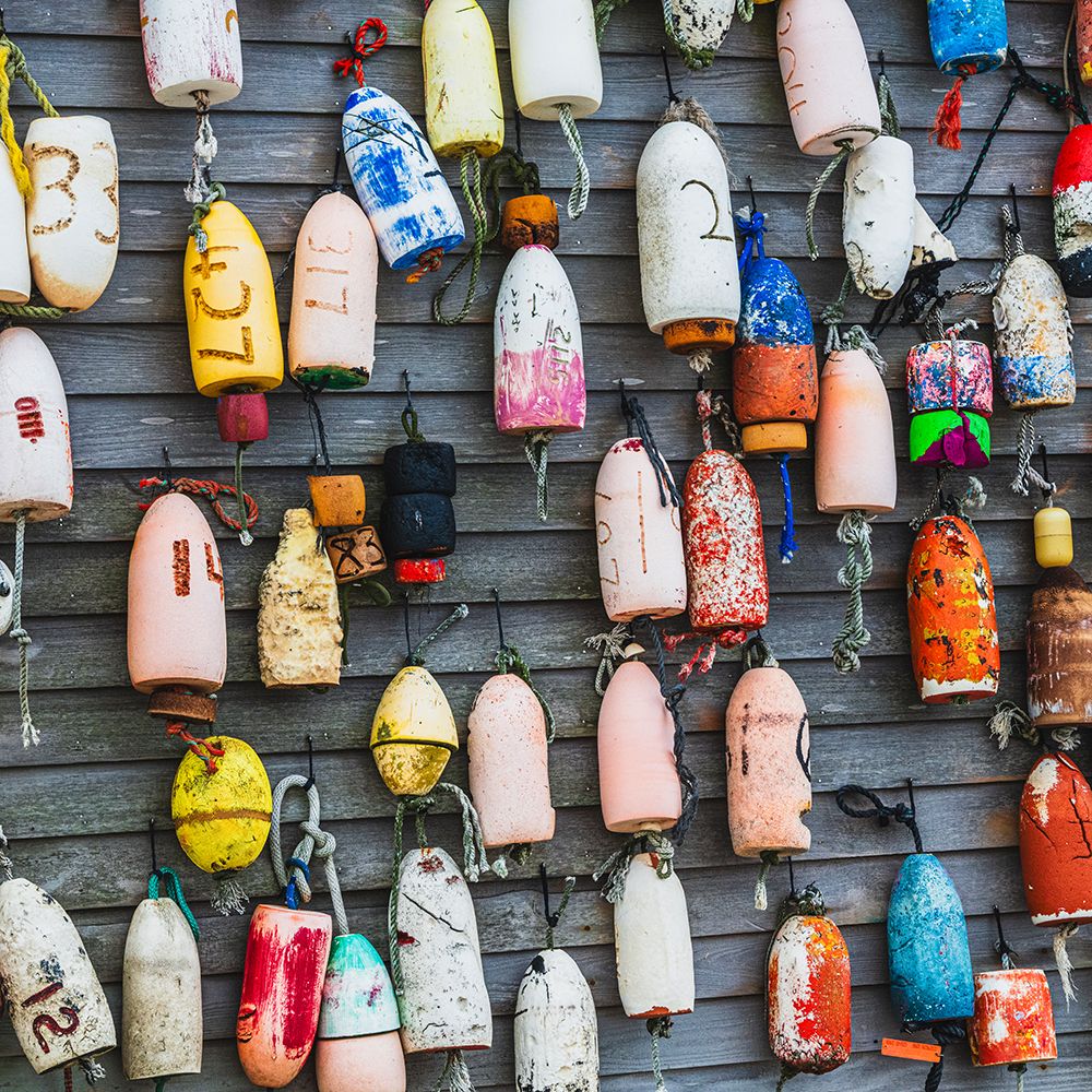 USA, New Jersey. Fishing floats as wall decorations. art print by Jaynes Gallery for $57.95 CAD