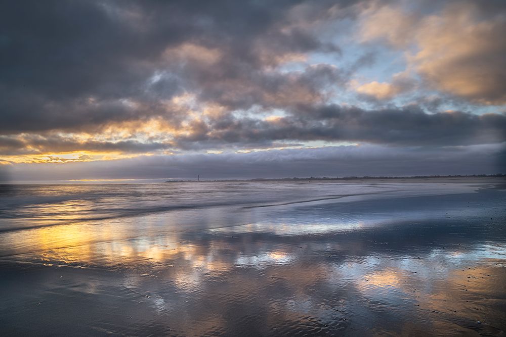 USA, New Jersey, Cape May National Seashore. Stormy sunset on ocean beach. art print by Jaynes Gallery for $57.95 CAD