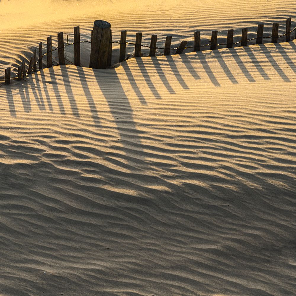 USA, New Jersey, Wildwood. Fence makes shadow patterns in sand. art print by Jaynes Gallery for $57.95 CAD