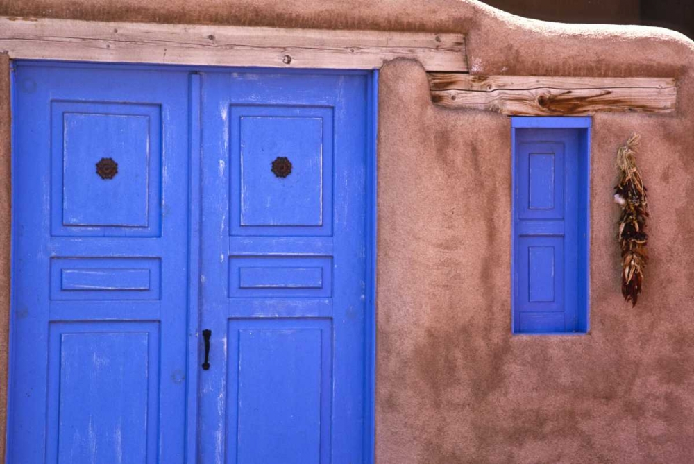 New Mexico, Santa Fe Blue door and window art print by Jay OBrien for $57.95 CAD