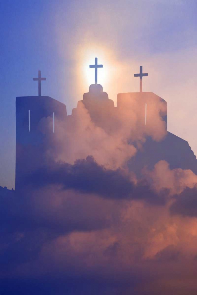 New Mexico, Taos Composite of church and clouds art print by Jim Zuckerman for $57.95 CAD