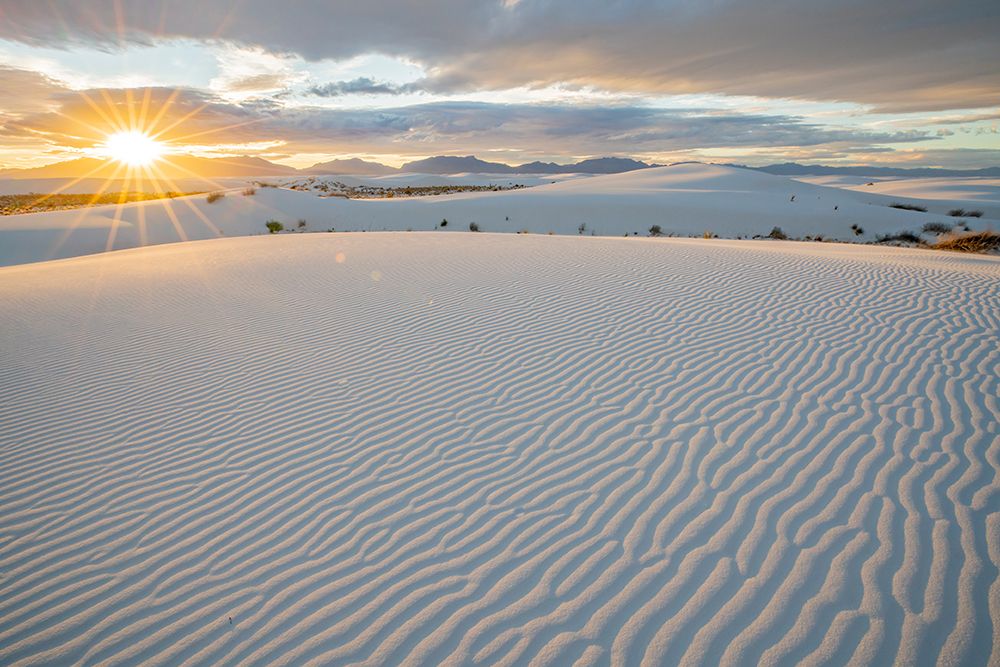 USA- New Mexico- White Sands National Monument. Sunset on white sand dunes and clouds. art print by Jaynes Gallery for $57.95 CAD