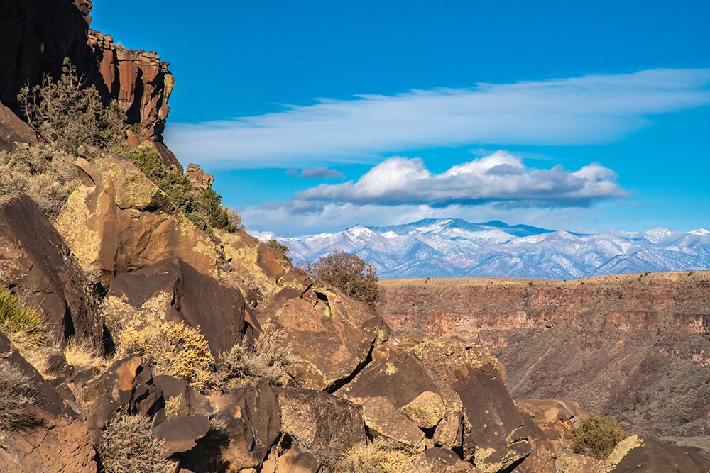 USA, New Mexico, Rio Grande del Norte National Monument. Rocky cliff and mountain landscape. art print by Jaynes Gallery for $57.95 CAD