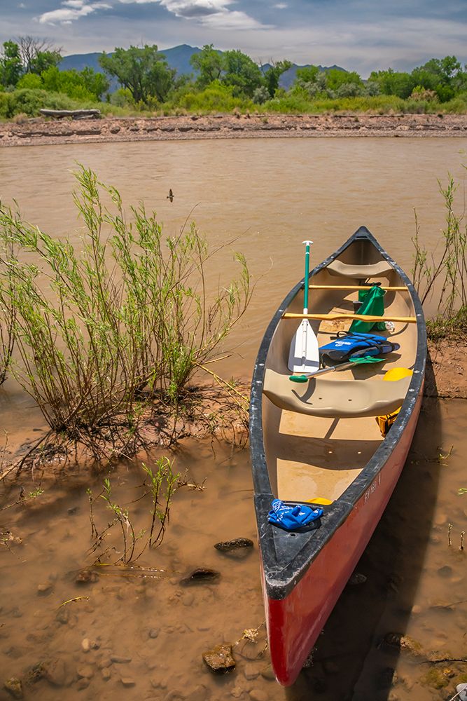 USA, New Mexico, Rio Grande River. Empty canoe on riverbank. art print by Jaynes Gallery for $57.95 CAD