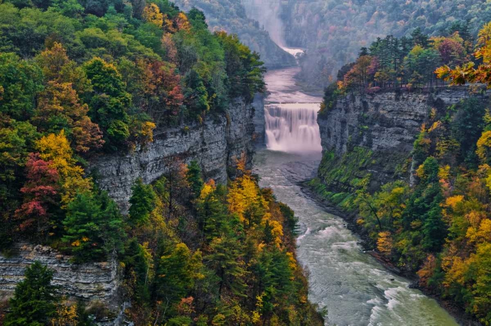 NY, Letchworth SP River and waterfall in canyon art print by Jay OBrien for $57.95 CAD