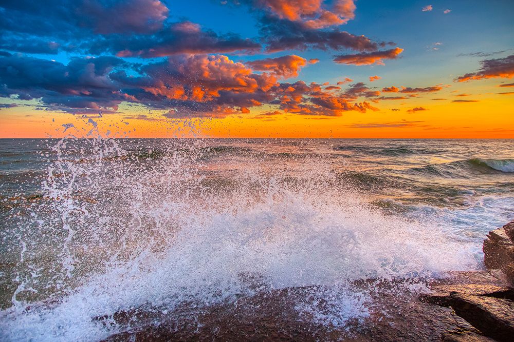 USA-New York-Lake Ontario Sunset waves on rocky shoreline art print by Jaynes Gallery for $57.95 CAD