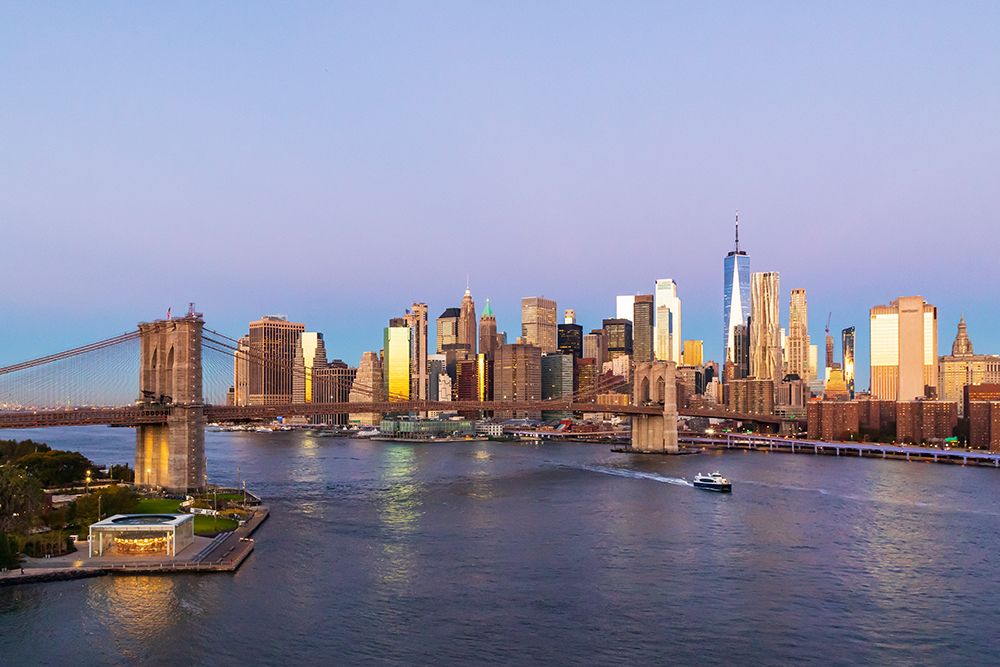 Manhattan-New York-USA Sunrise view of Manhattan and the Brooklyn Bridge art print by Emily Wilson for $57.95 CAD