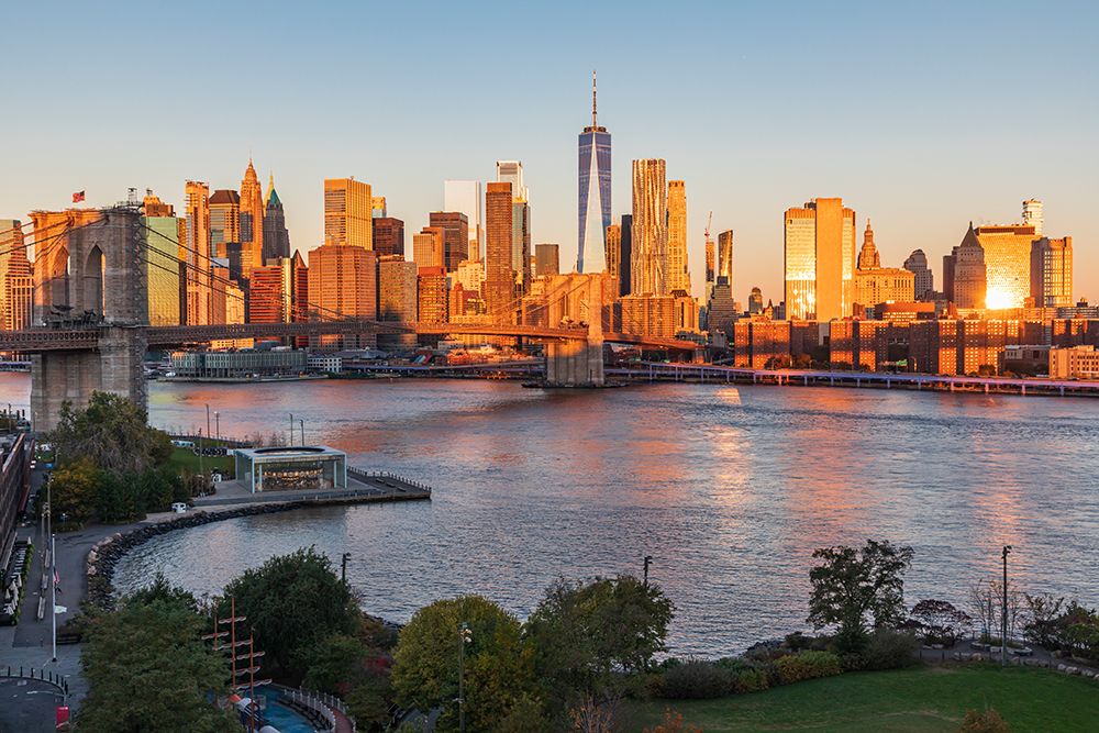 Manhattan-New York-USA Sunrise view of Manhattan and the Brooklyn Bridge art print by Emily Wilson for $57.95 CAD