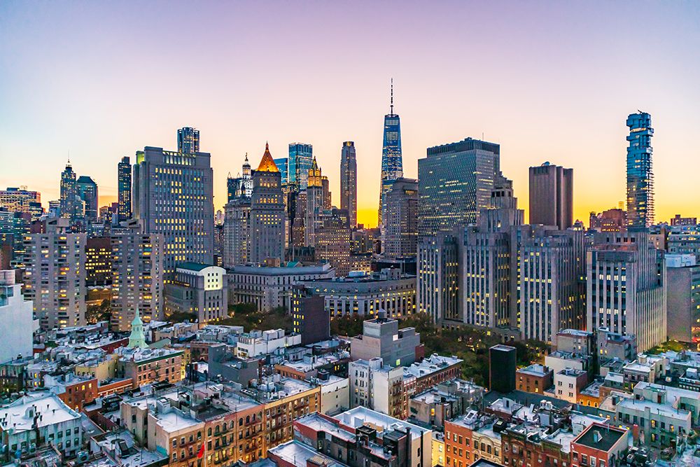 Manhattan-New York-USA Lights in the windows of skyscrapers at sunset art print by Emily Wilson for $57.95 CAD