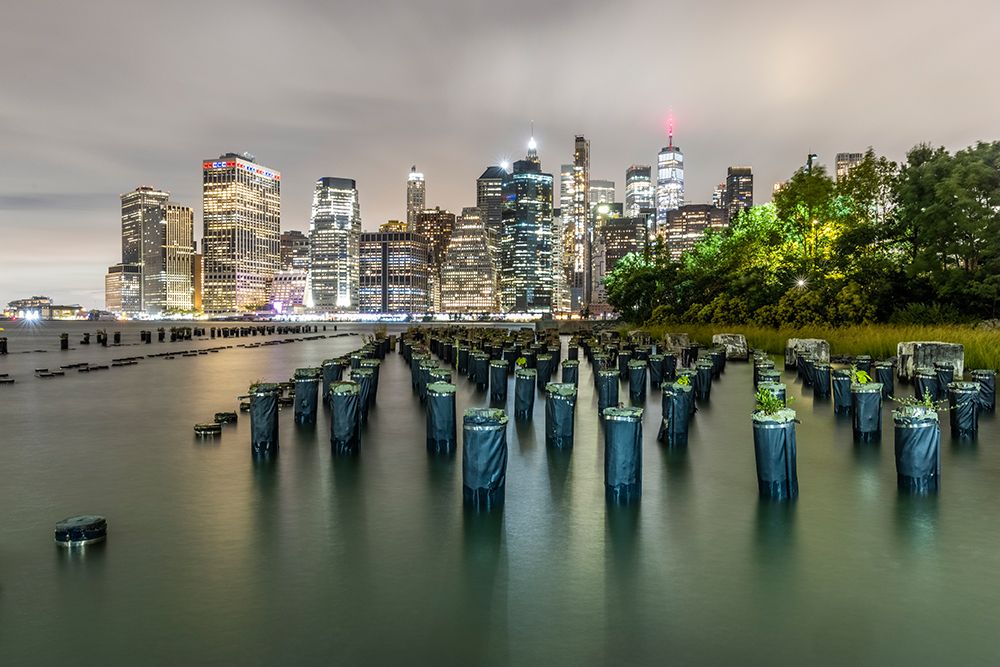 USA-New York Downtown view from Pier 1-wooden pilings in front of river in Brooklyn Heights art print by Hollice Looney for $57.95 CAD