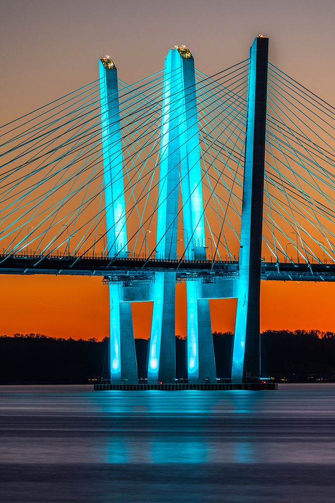 USA-New York-Tarrytown Hudson River and the Gov Mario Cuomo (Tappan Zee) Bridge at night art print by Hollice Looney for $57.95 CAD