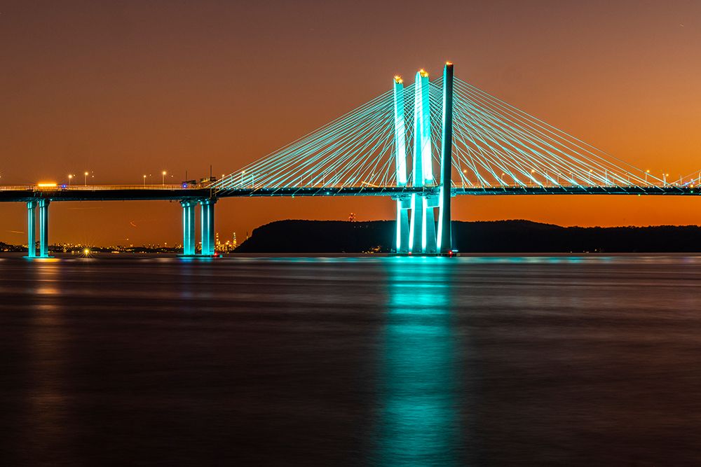 USA-New York-Tarrytown Hudson River and the Gov Mario Cuomo (Tappan Zee) Bridge at night art print by Hollice Looney for $57.95 CAD