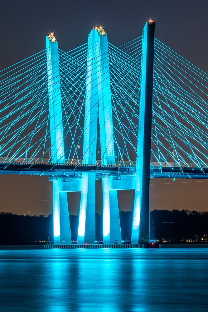 USA-New York-Tarrytown Hudson River and the Gov Mario Cuomo (Tappan Zee) Bridge at night art print by Hollice Looney for $57.95 CAD