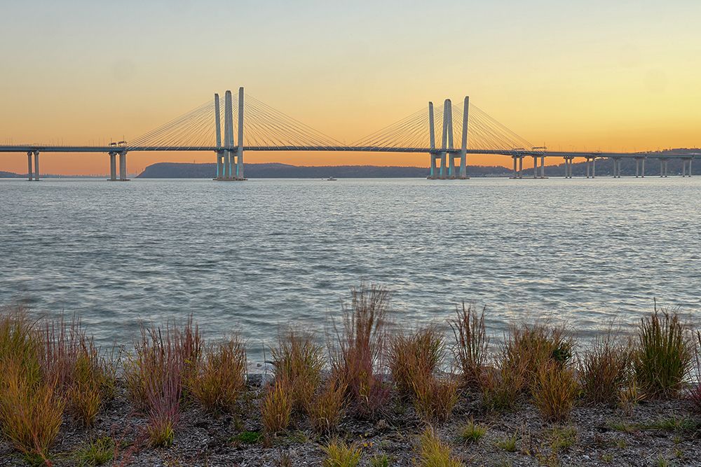 USA-New York-Tarrytown Hudson River and the Gov Mario Cuomo (Tappan Zee) Bridge at dusk art print by Hollice Looney for $57.95 CAD