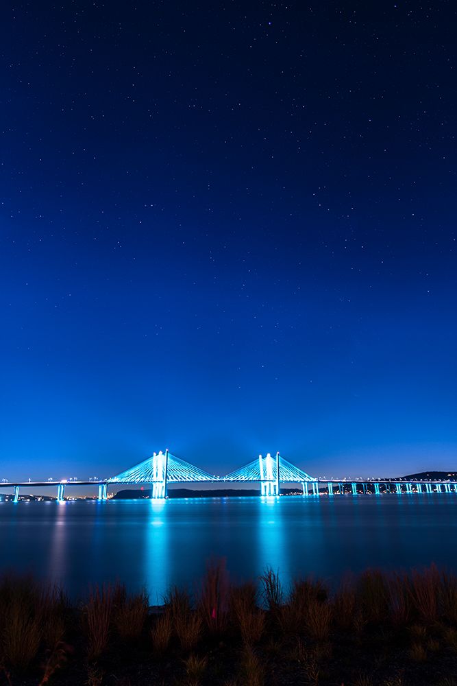 USA-New York-Tarrytown Stars over the Hudson River and the Gov Mario Cuomo (Tappan Zee) Bridge art print by Hollice Looney for $57.95 CAD