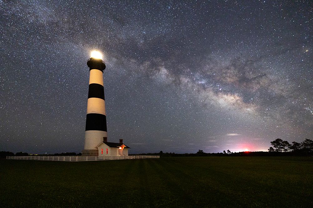 USA-North Carolina-Nags Head Bodie Island Lighthouse and the Milky Way and Galactic Core art print by Hollice Looney for $57.95 CAD