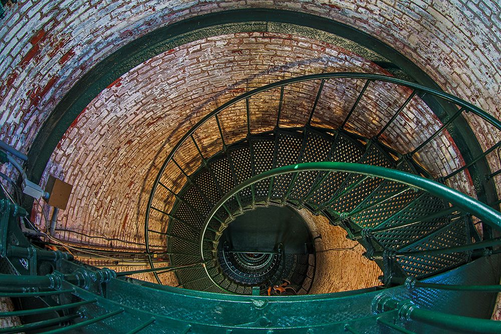 USA-North Carolina-Corolla Spiral staircase inside the Currituck Lighthouse art print by Hollice Looney for $57.95 CAD