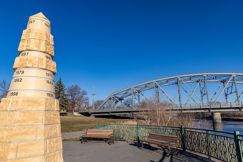 Flood Memorial along the Red River in Grand Forks, North Dakota, USA. art print by Chuck Haney for $57.95 CAD