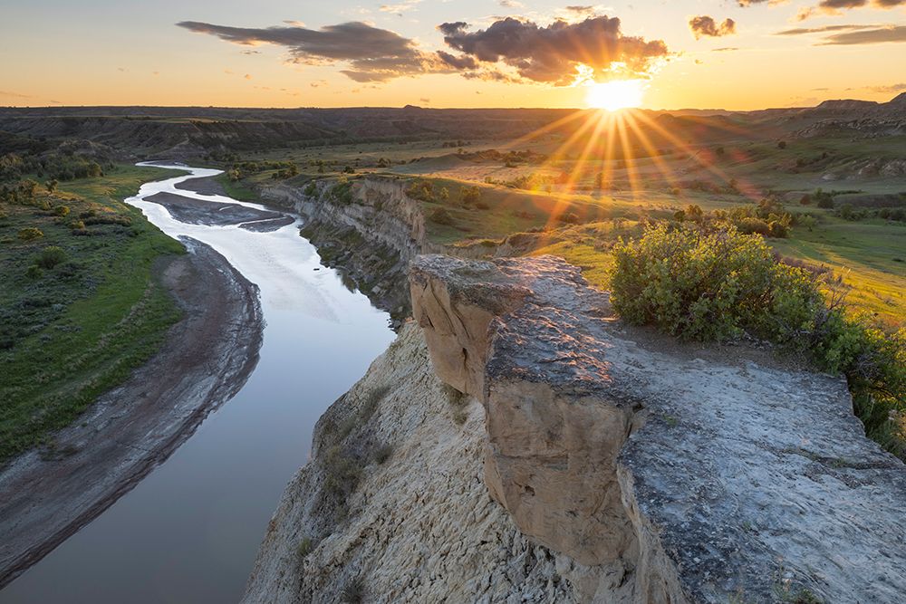 Sunset over Little Missouri River from Wind Canyon Overlook, Theodore Roosevelt NP, North Dakota art print by Chuck Haney for $57.95 CAD