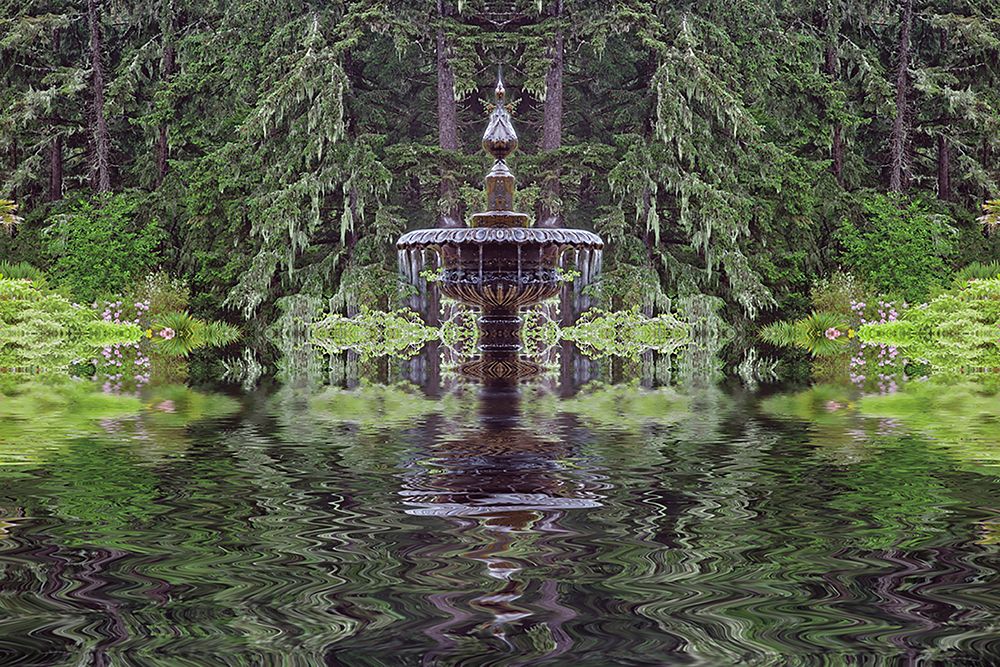 Fountain and in rhododendron garden-Shore Acres State Park-Coos Bay-Oregon art print by Adam Jones for $57.95 CAD
